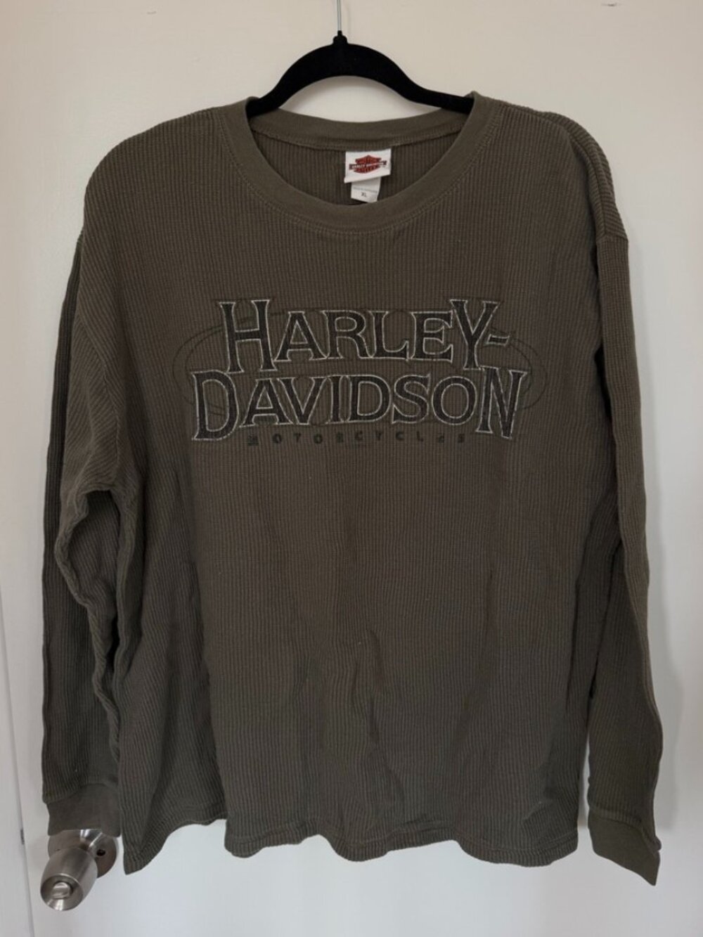 Harley-Davidson Green Waffle Knit Long Sleeve Shirt